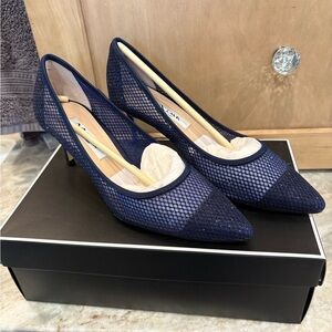 Nina Blue Heels with Mesh Texture
